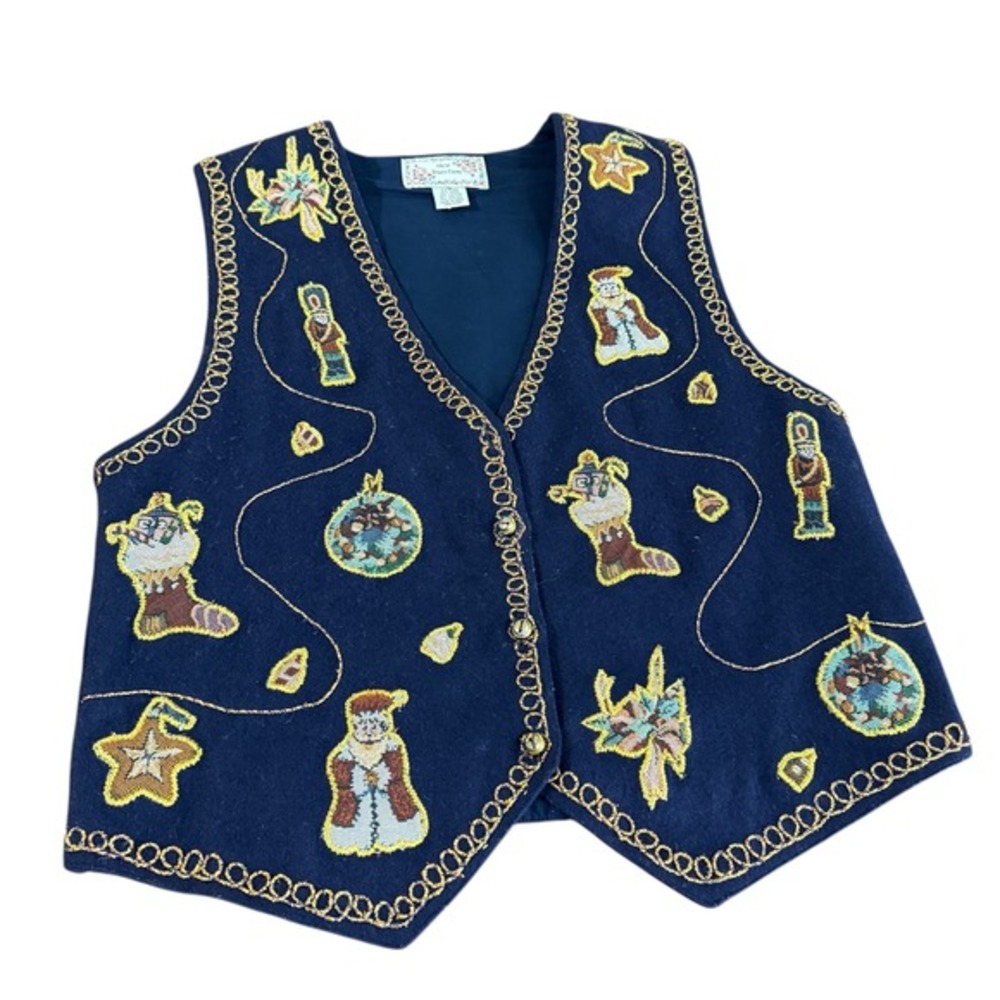 Vtg. 90s New Directions Womens Medium Pre-Owned Christmas Vest Wool Blend Angels - Picture 5 of 12